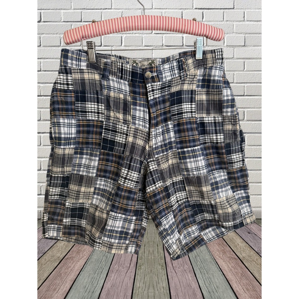Charleston Twills Madras Patchwork Shorts Size 34 Mens Golf Preppy Old Money